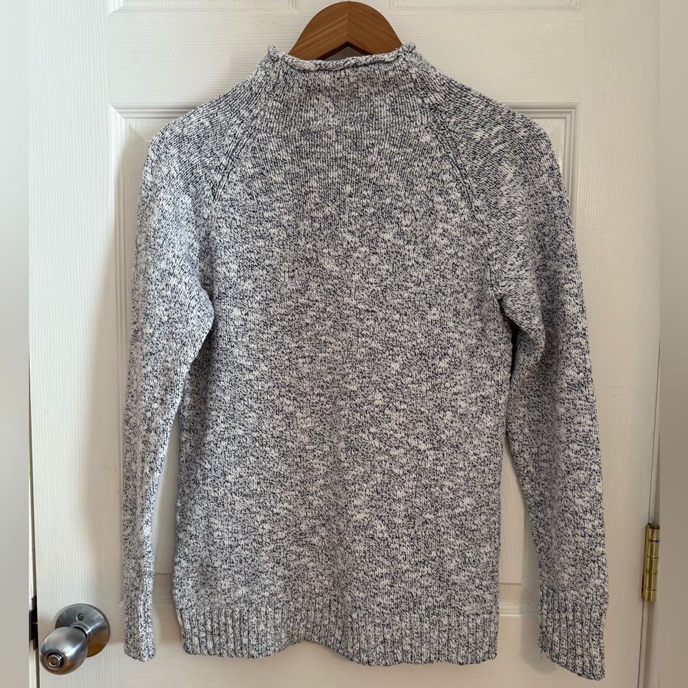 LL Bean Navy/White Marled Cotton Ragg Funnelneck Pullover Sweater‎ Size Small - Picture 3 of 10